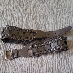 EQUAL HANDS Black Leather Woven's Belt Sz XL